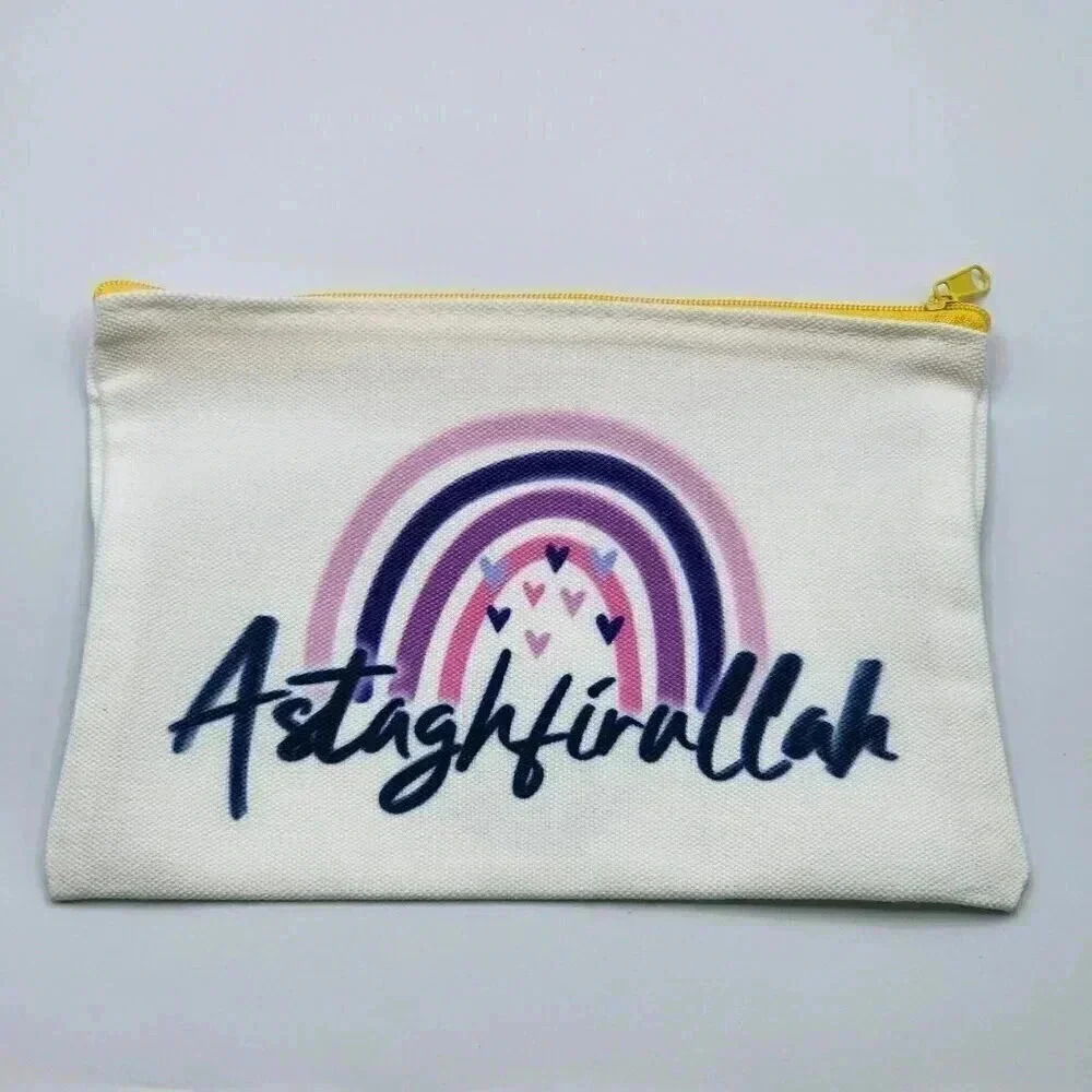 Astaghfirullah Canvas Zipper Pencil Bag Makeup Bag Pouch Bag Handmade NWT